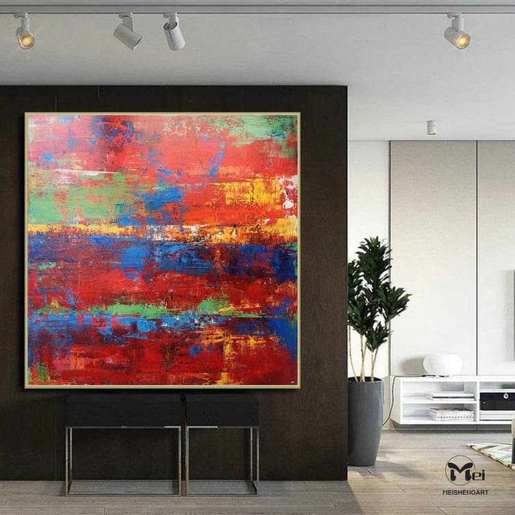 Red Hand-painted Handmade Contemporary Abstract Canvas Wall Art XW8BV